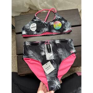 Hurley - Girls- High Waisted Reversible Bikini - Pink Sail/Black - Size 12